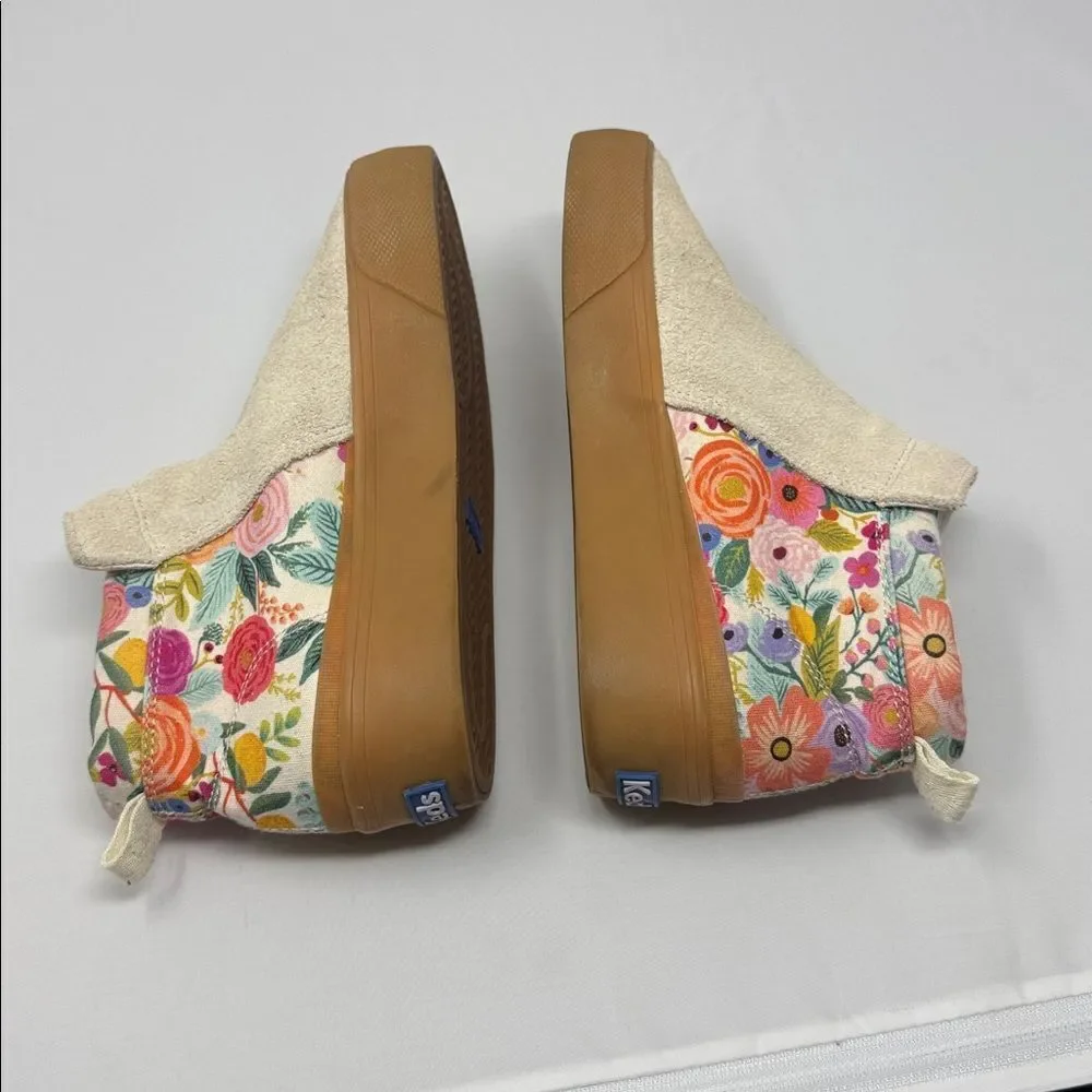 Rifle Paper Co x Keds Cooper Suede Zip Bootie Garden Party SZ 5.5 Tan Floral